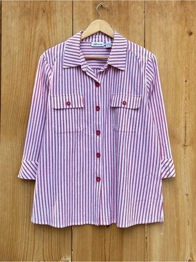 Cali And York EUC Red White Striped Gauze Blouse Sz 1X